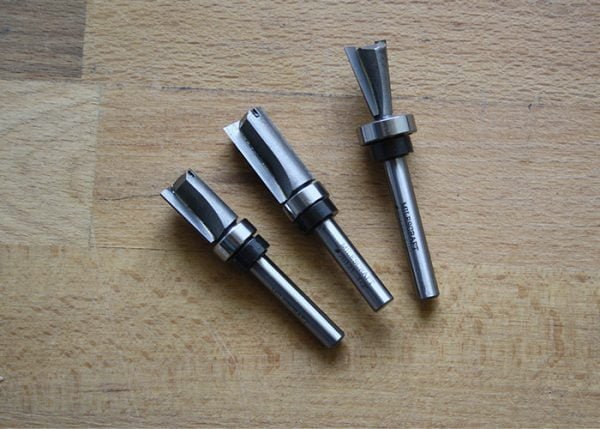 Pagalbinė priemonė savadarbio kregždės uodegos sujungimų šablono gamybai - komplekte 3 frezos