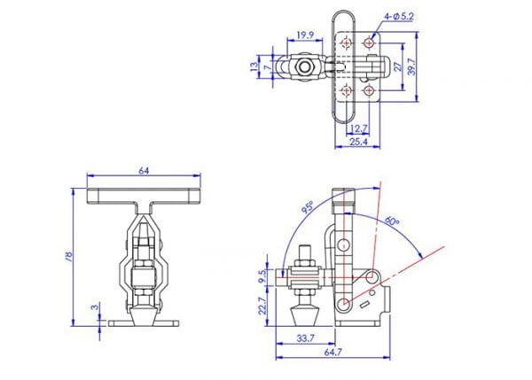 Vertikalus alkūninis spaustuvas horizontaliu pagrindu ir T formos rankena