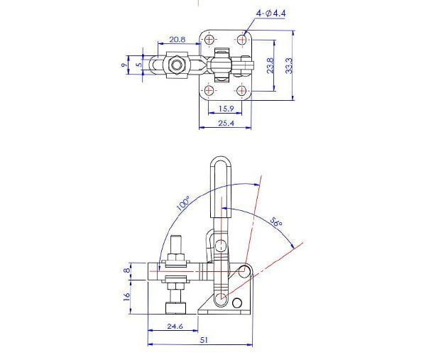 Vertikalus alkūninis spaustuvas horizontaliu pagrindu