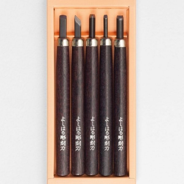 Japoniškų raižiklių medienos drožybai komplektas 5 vnt. popierinėje dėžutėje