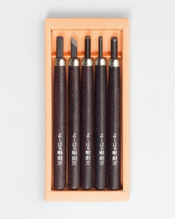 Japoniškų raižiklių medienos drožybai komplektas 5 vnt. popierinėje dėžutėje