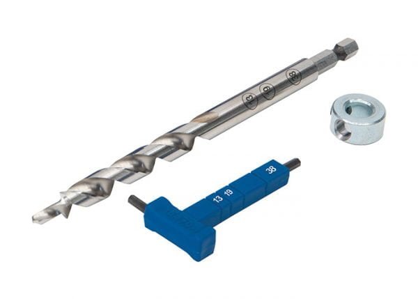 Grąžto kišeninių skylių gręžimui ir fiksavimo žiedo su raktu komplektas Kreg KPHA308