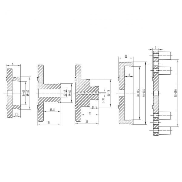 Griebtuvų medienos tekinimui komplektas Power chuck set Premium, 95 mm
