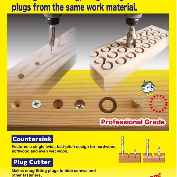 Medienos grąžto Ø 4mm ir pjoviklio Ø 12mm komplektas skylės maskavimo kaiščių išpjovimui