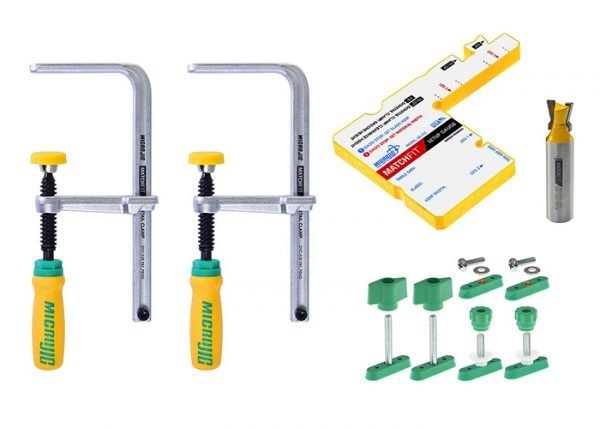 Darbastalio spaustuvų komplektas su priedais MATCHFIT Dovetail Track Clamp PRO