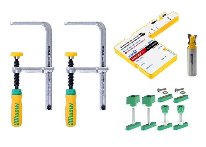 Darbastalio spaustuvų komplektas su priedais MATCHFIT Dovetail Track Clamp PRO