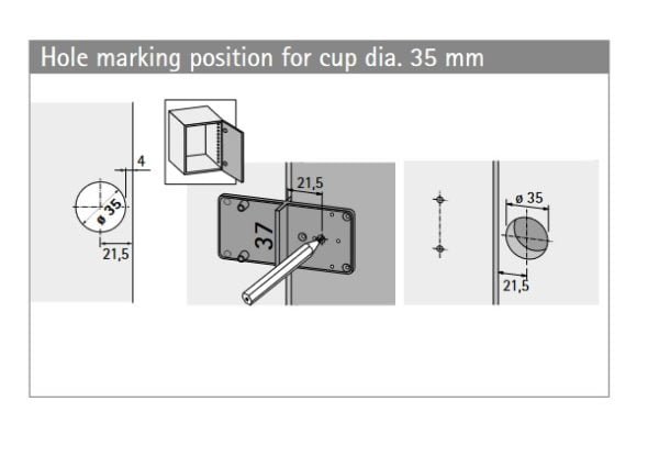 Šablonas greitam baldų furnitūros montavimo vietos nustatymui ir žymėjimui - panaudojimo pavyzdys