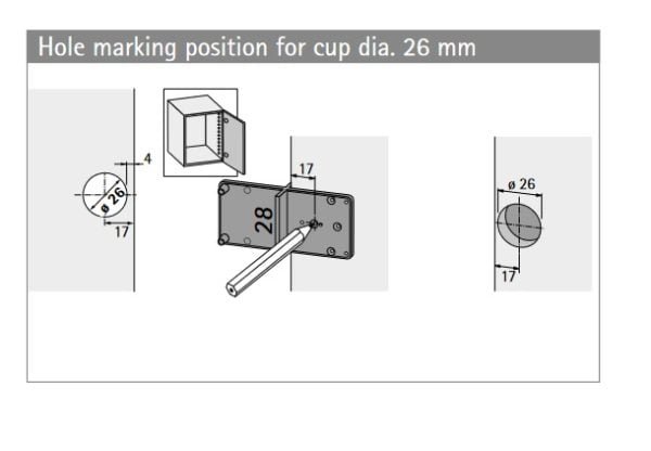 Šablonas greitam baldų furnitūros montavimo vietos nustatymui ir žymėjimui - panaudojimo pavyzdys