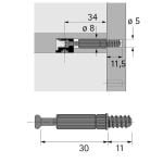Įsukamas pritraukimo sraigtas baldinių plokščių sujungimui 5x11x34mm - montavimo schema