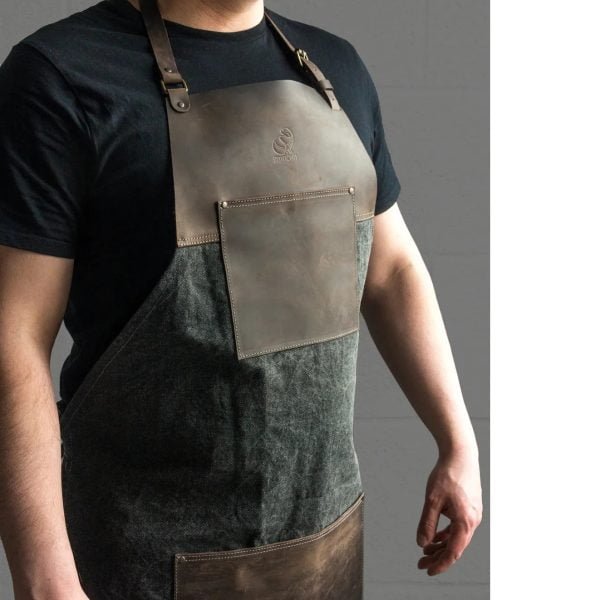 Kombinuota darbinė prijuostė iš drobės ir odos