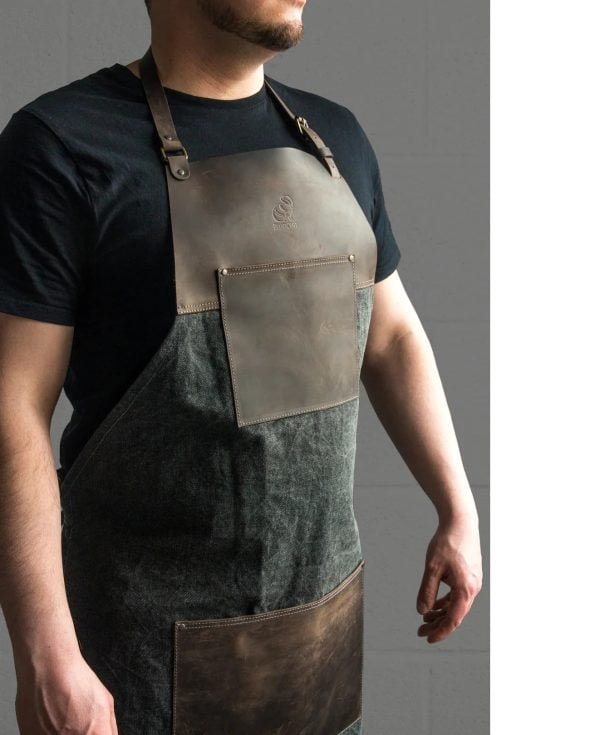 Kombinuota darbinė prijuostė iš drobės ir odos