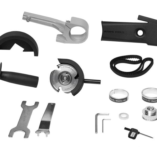 Drožybos priedas kampiniam šlifuokliui Manpa Tools Belt Cutter Attachment Basic Set