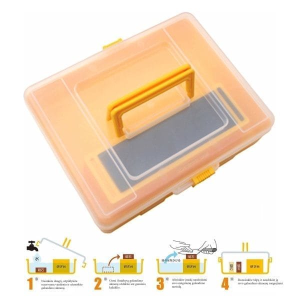 Japoniškų galandimo akmenų laikymo, galandimo ir mirkymo talpa