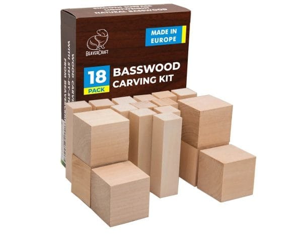 Medinių kaladėlių drožinėjimo projektams rinkinys 18vnt. Medinių kaladėlių drožinėjimo projektams rinkinys 18vnt.