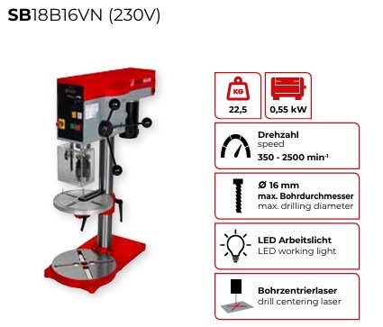 Gręžimo staklės HOLZMANN SB18B16VN