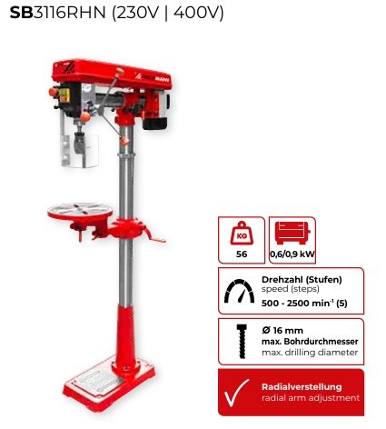 Gręžimo staklės HOLZMANN SB3116RHN_230V