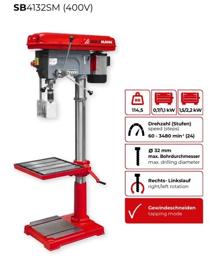 Gręžimo staklės HOLZMANN SB4132SM_400V