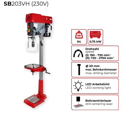 Gręžimo staklės HOLZMANN SB203VH_230V