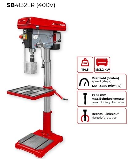 Gręžimo staklės HOLZMANN SB4132LR_400V